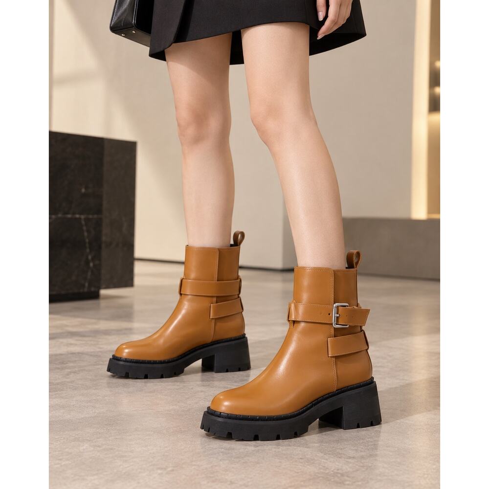 BY FAR Warner Peanut Butter Patent Leather Buckle Ankle Boots EU 39 - Picture 2 of 9